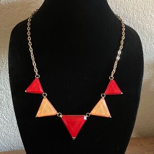 Vibrant Red and Gold Triangle Statement Necklace